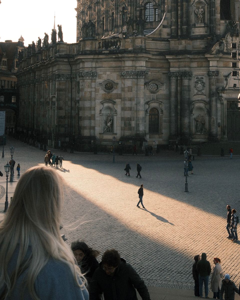 Sunlit square in front of a baroque church